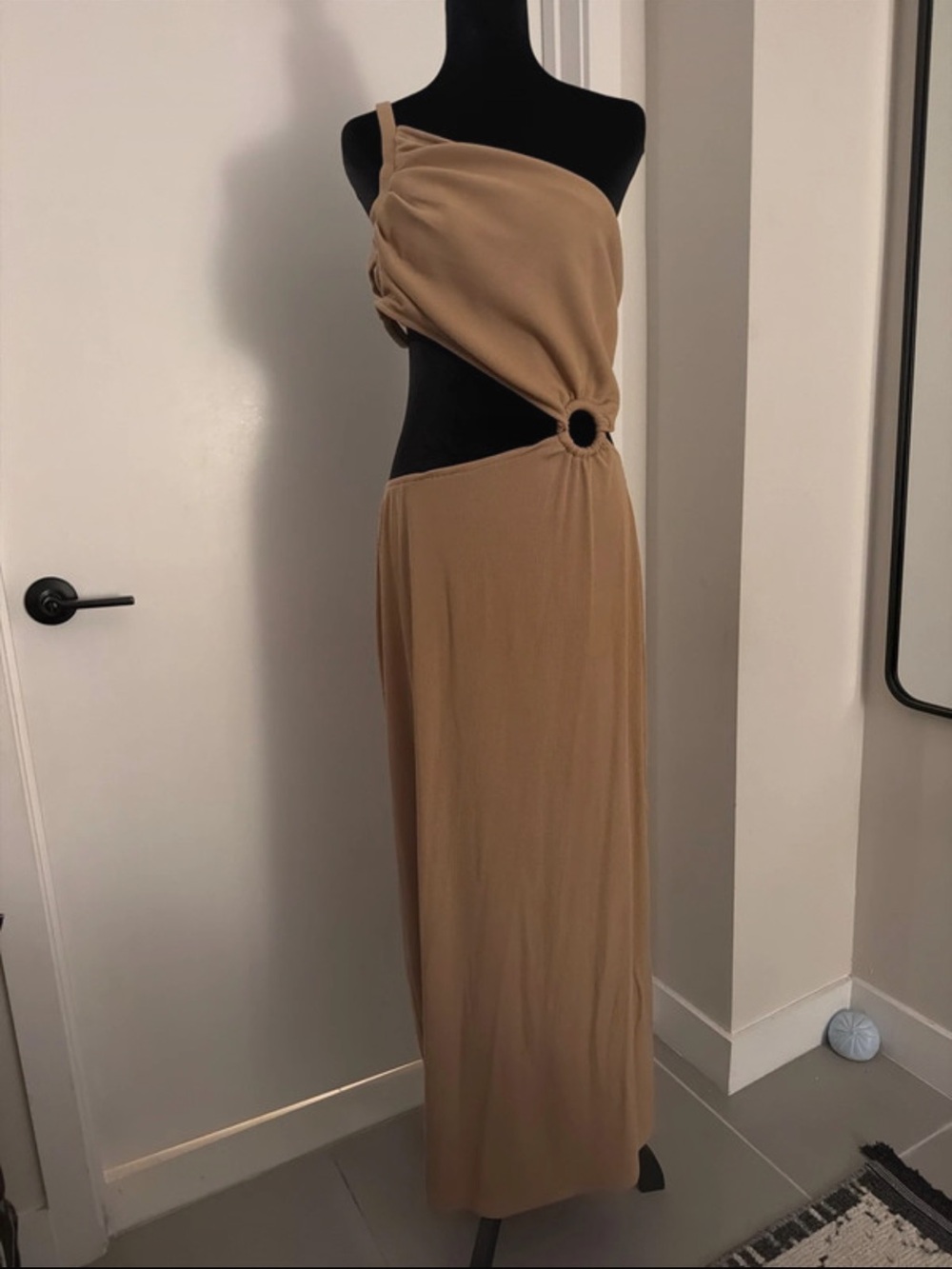 One-Shoulder Cutout Maxi Dress in Camel